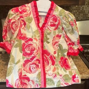 Entro Red and Pink Floral Blouse
